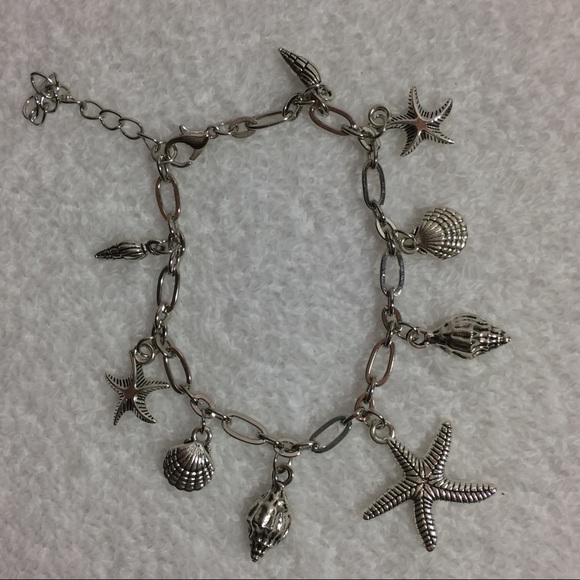 🏖NWOT Silver Starfish & Seashell Charm Anklet🏖 - Picture 7 of 8